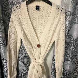 GAP Women's Cream Knit Cardigan with Tie Front